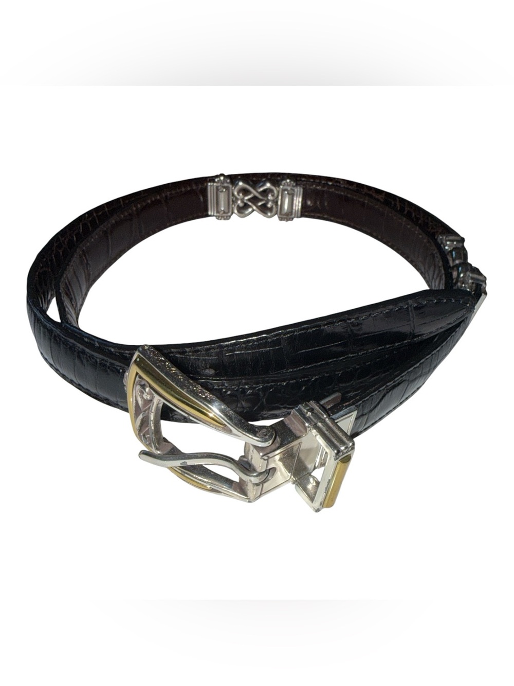 Vintage Reversible Croc Leather Belt Western Brown Black Silver Gold Size 36‎